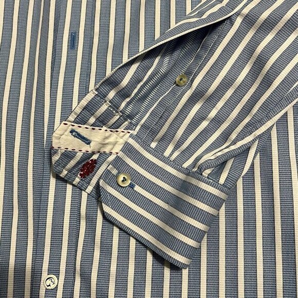 Robert Graham Long Sleeve Striped Shirt 15/41 Blue White Button Front - Picture 5 of 6